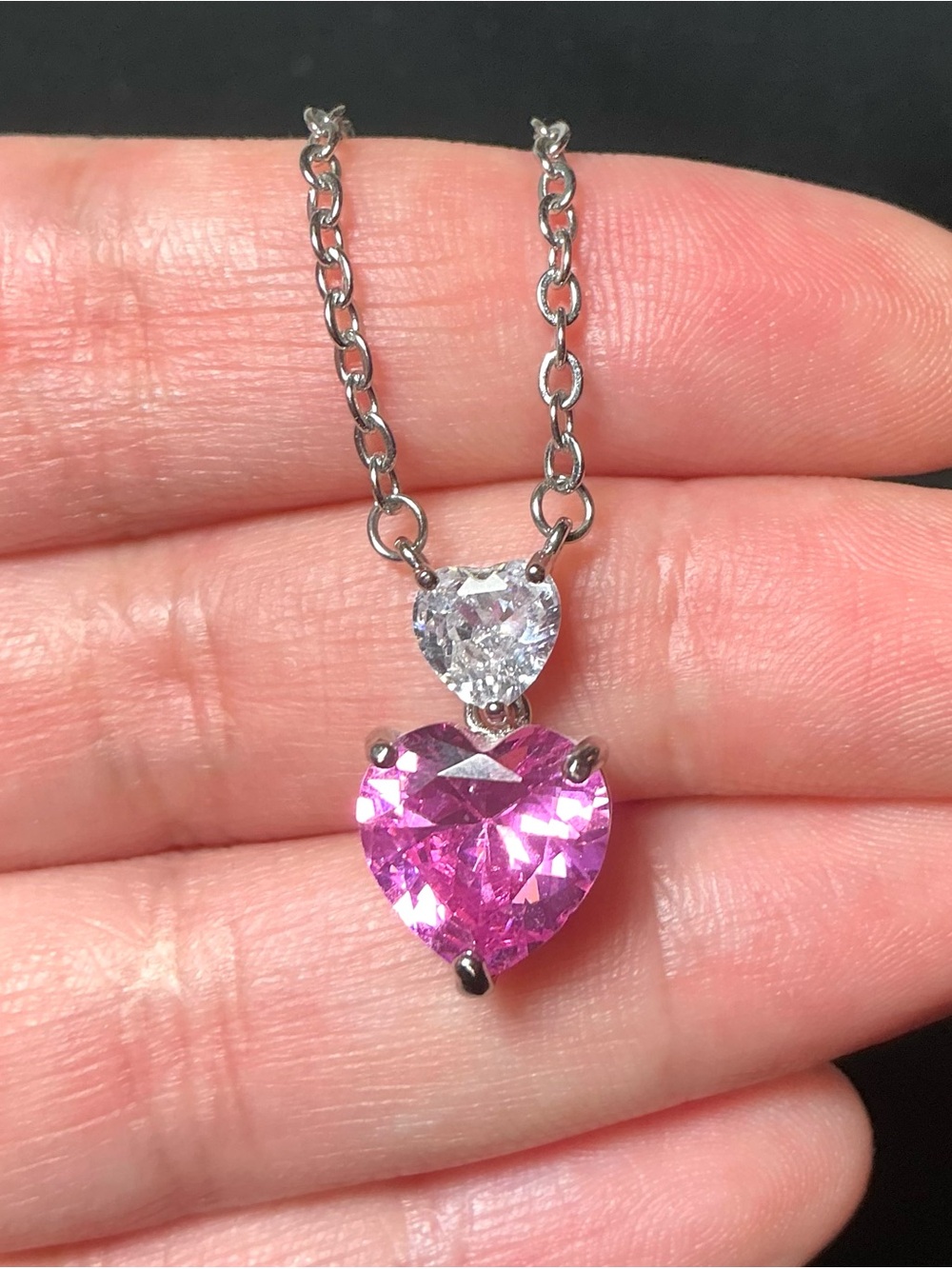 Pink CZ Heart Crystal Pendant Necklace